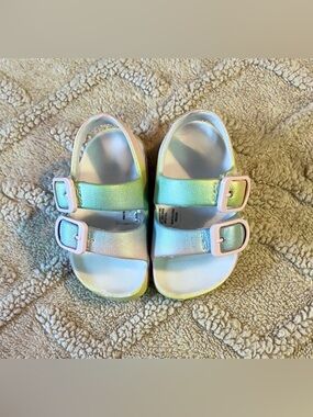Girls Metallic Ombré Sandals - Slip On Open Toe Shoes W/ Velcro Straps, Size 3